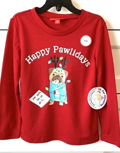 FAMILY PJs Kids Knit Pajama Holiday Shirt Size XS 4/5 Red Happy Pawlidays - Picture 1 of 2