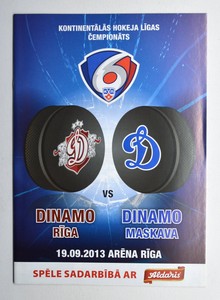 2013-Sep-19 KHL Dinamo Riga vs Dynamo Moscow Hockey Game Programme