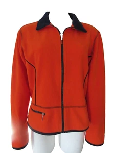OLEG CASSINI SPORT Fleece Full Zip Pocket Jacket Neon ORANGE Women’s L Large - Picture 1 of 9