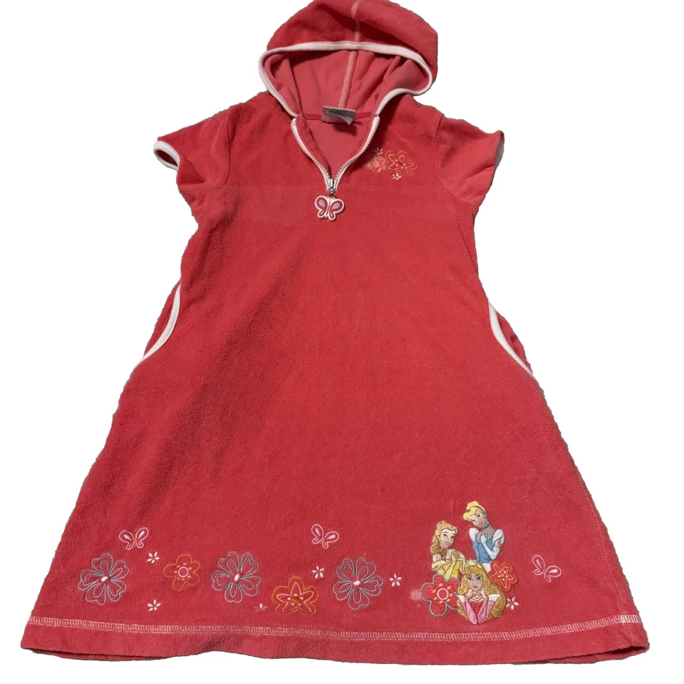 Traje de baño con capucha rosa princesa Disney Store talla mediana tela de felpa cremallera Foto 1 de 4