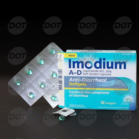 Cápsulas blandas antidiarreicas Imodium A-D, 2 mg de loperamida HCl, 12 unidades por caja (P... Foto 1 de 1