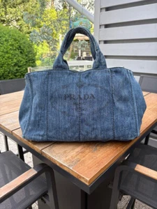 PRADA CANAPA Denim Handtasche Tasche Jeans blau guter Zustand - Bild 1 von 14