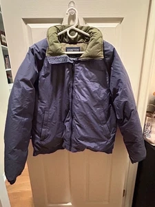 Lands End Mens blue w green collar trim goose down fill 3 pockets Sz M 38-40 - Picture 1 of 4