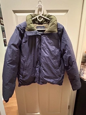 Lands End Mens blue w green collar trim goose down fill 3 pockets Sz M 38-40 - Image 1 of 4