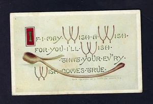 Tarjeta postal Wishbone c1907, For Good Wishes, Beals & Co., Denver, Colorado - Imagen 1 de 2