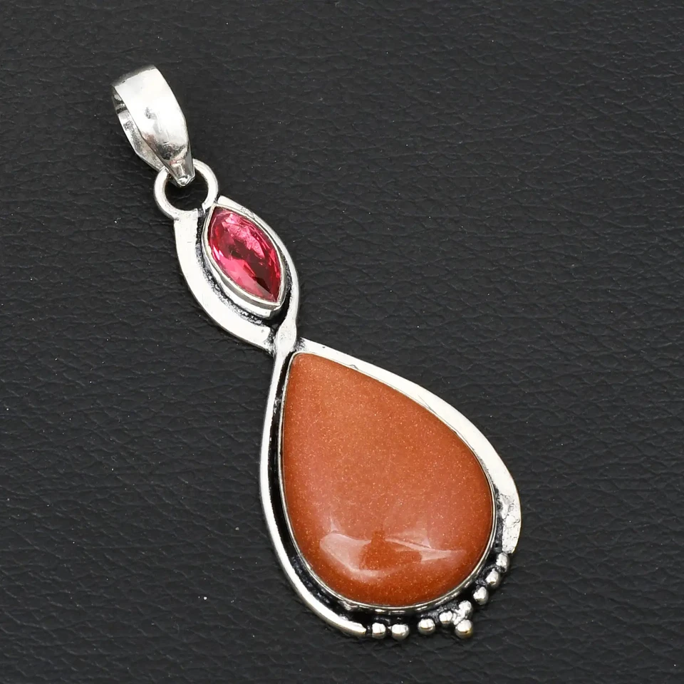 Goldstone Garnet Gemstone Ethnic Handmade Pendant Jewelry Gift 2.68" AP-15429 - Image 1 of 1