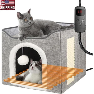 2 in 1 beheiztes Katzenhaus gemütliches Bett Doppelnutzung abnehmbares Heizkissen alle Jahreszeiten - Bild 1 von 9