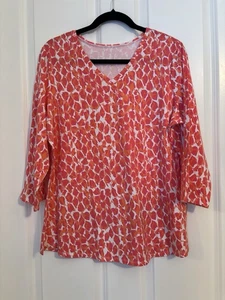 Belle By Kim Gravel - Women’s Pink/Orange Animal Print Tunic Blouse.  Size M - Picture 1 of 8