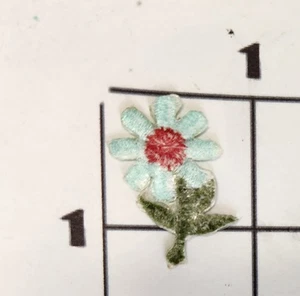 Tiny Blue Flower Patch Embroidered Iron On Applique Embellishment Upcycle - Picture 1 of 1