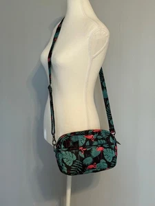 LUG CAROUSEL WOMEN'S CROSSBODY BAG QUILTED PURSE FLAMINGO AND TROPICAL PRINT - Picture 1 of 5