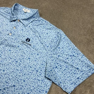 Peter Millar Summer Comfort Golf Polo Mens XL Blue AOP Guitars Horses Love St. - Picture 1 of 10