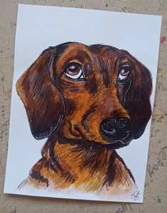 Dachshund Dog Original painting lovers Art cute pet 8x5.5'' Portrait - Picture 1 of 3
