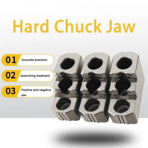 8" Jaw Lathe Chuck Serrated Steel Hard 3Pcs Jaws Set 3 Holes 2 Step 1.5mm X 60° - Picture 1 of 16
