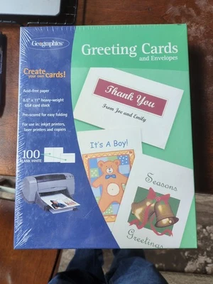 Juego de 100 tarjetas de felicitación y sobres blancos de cartulina geográfica nuevos sellados Foto 1 de 4