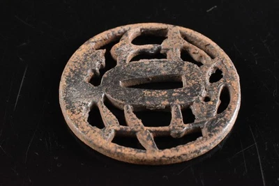 U5753: Antiguo patrón japonés de hierro marcas de agua escultura TSUBA piezas de espada Katana Foto 1 de 4