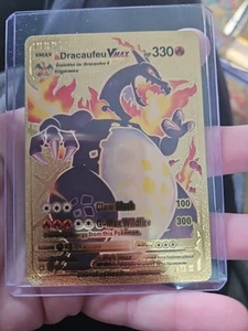 Dracaufeu ( Charizard ) Vmax Gold Foil Fan Art Vinyl Textured Collector Pokemon - Picture 1 of 5