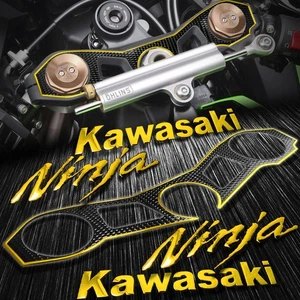 Handle Bar Black Yoke Cover+6"Logo+Ninja Emblem Sticker 11-15 ZX-10R Chrome Gold - Picture 1 of 9