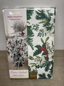 Colordrift Festive Garland Water Repellant Tablecloth 60x104 Oblong Christmas - Picture 1 of 8