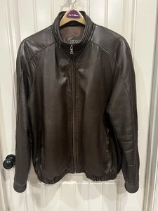 Izod Men's A2 Brown Leather Vintage Bomber Jacket Size Large With Hidden Hoodie - Picture 1 of 15