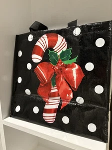 Patty Reed Insta  Just Bag It!  Shopping Tote NEW  Christmas candy cane black - Picture 1 of 3
