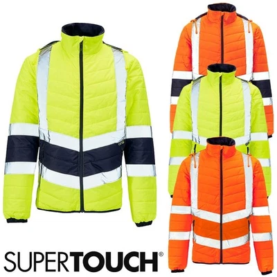 Mens Hi Vis Puffer Jacket High Visibility 2 Tone Water-Resistant Warm Zip - Image 1 of 2