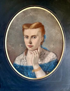 French Antique Pastel Woman Portrait Romanticism Academic Museum Victorian 25 In - Bild 1 von 7