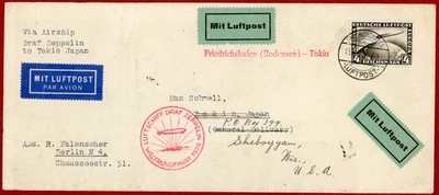 Germany 1929, 4m Solo on Cover, Graf Zeppelin Flight, Friedrichshafen to WI, US - Image 1 of 2