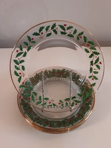Vtg Arcoroc France Lot 7 Christmas Holly Clear Glass Plates Salad Dessert 8” - Picture 1 of 9