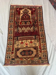 2'10 x 4'10 ft Vintage Afghan Baluchi Rug Hand Knotted Tribal Wool Accent Carpet - Picture 1 of 10