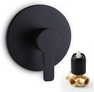 Matte Black Shower Control Valve & Handle Kit w/ Rough-in Single Function Round - Picture 1 of 8