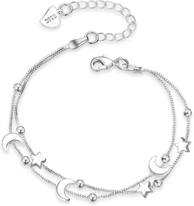 Bracciale Argento 925 Donna, Bracciale in Argento Con Cuore E Perline, Regolabil - Foto 1 di 12