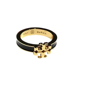 TORY BURCH Kira Enamel Ring Tory New Black/Gold Size 6.75 NEW - Picture 1 of 5