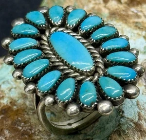 Eleganter Zuni Alice Quam Sterling Dornröschen Türkis Cluster Ring Größe 6,5 - Bild 1 von 16