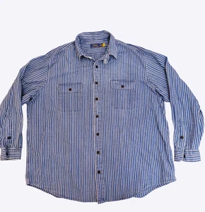 POLO Ralph Lauren Hickory Stripe Engineer Railroad Denim Shirt Pockets Mens 2XB - Picture 1 of 12