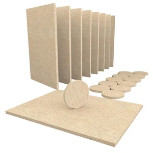 20 Piece Beige Furniture Felt Pads - 8 Large 15x11cm Sheets, 12 Round 38mm Pads - Picture 1 of 7