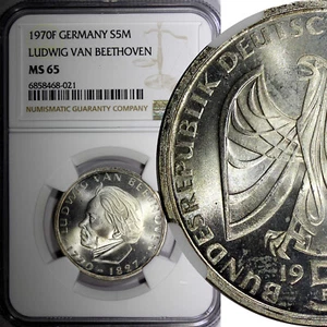 Germany-Federal Republic Silver 1970 F 5 Mark NGC MS65 1 GRADED HIGH KM# 127(1) - Picture 1 of 5