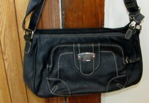 NICE Medium Black Shoulder Satchel Purse Bag Handbag Shopping Tote Chrome Decor