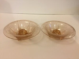 Hazel Atlas Royal Lace Pink Pair Of Rolled Edge Candle Holders Depression Glass - Picture 1 of 9