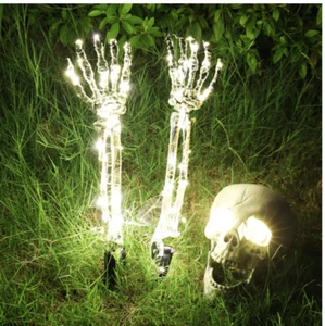 Skeleton Head Halloween Decoration Lights with Lighted Skeleton Arm Stakes, Whit - Picture 1 of 3