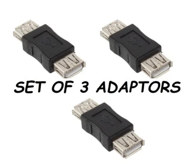 USB COUPLER ADAPTER FEMALE TO USB A SOCKET JOINER CONNECTOR BLACK CABLE *3pcs* - Image 1 of 4