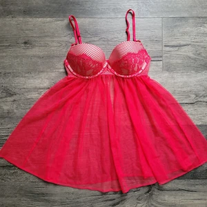 Camisón lencería roja Victoria's Secret 34C push up con aros babydoll malla - Imagen 1 de 7
