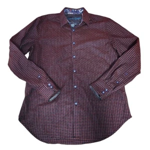Robert Graham Herren M kariert rot blau Flip Manschette Kleid Knopfleiste Langarm Hemd - Bild 1 von 11