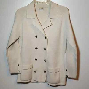 Vintage Double Breasted Sweater Jacket Knit Winter White Lg 100% Acrylic - Picture 1 of 10