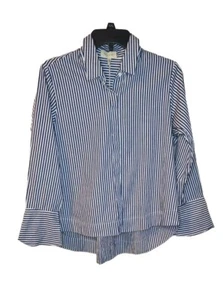 Mello Day blau weiß gestreifte Bluse Größe Small LS versteckte Knopfleiste neu mit Etikett - Bild 1 von 4