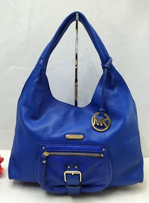 Michael Kors Fulton Blue Pebbled Leather Buckle Pocket Large Hobo Shoulder Bag - Image 1 of 4