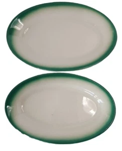 2 Oval Buffalo China Side Platters Plates Green Airbrush Restaurant Ware 8.5" - Picture 1 of 9