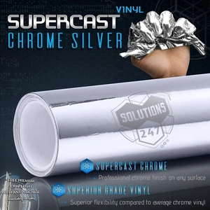 Silver Supercast Flex Stretch Mirror Chrome Vinyl Wrap Bubble Free 12" x 60" In - Picture 1 of 8