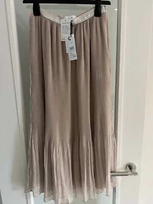 Nueva con etiquetas Reiss Cereza Plisada Neutral Maxi Falda Talla 6 £150 Foto 1 de 4