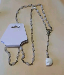 Vintage 30" grau Katzenauge Perlen Rosenkranz mit Glasschädel Halskette - Bild 1 von 7