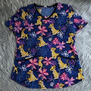 Disney Lion King Simba Scrub Top Womens Size Small Short Sleeve Work Shirt - Picture 1 of 5